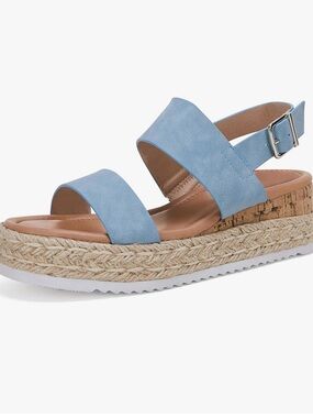 Light Blue Espadrille Wedge Sandals with Ankle Strap